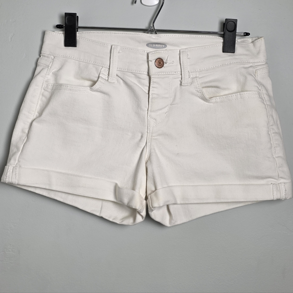 Old Navy White Denim Shorts Size 2 | Mid Rise | Cuffed